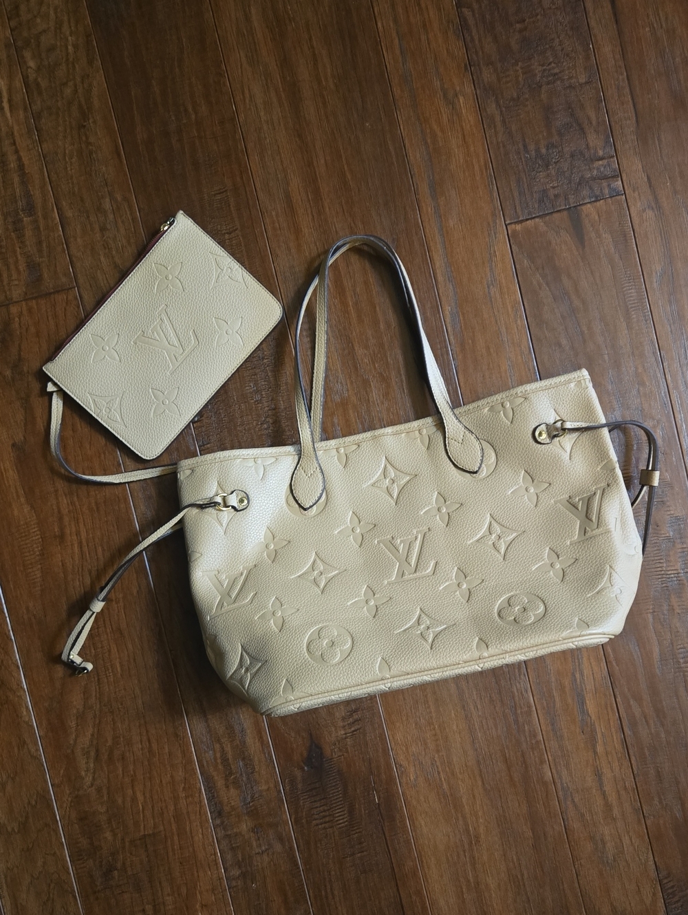 Beige Kahki Monogram Empreinte MM Tote with Removable Pouch *read